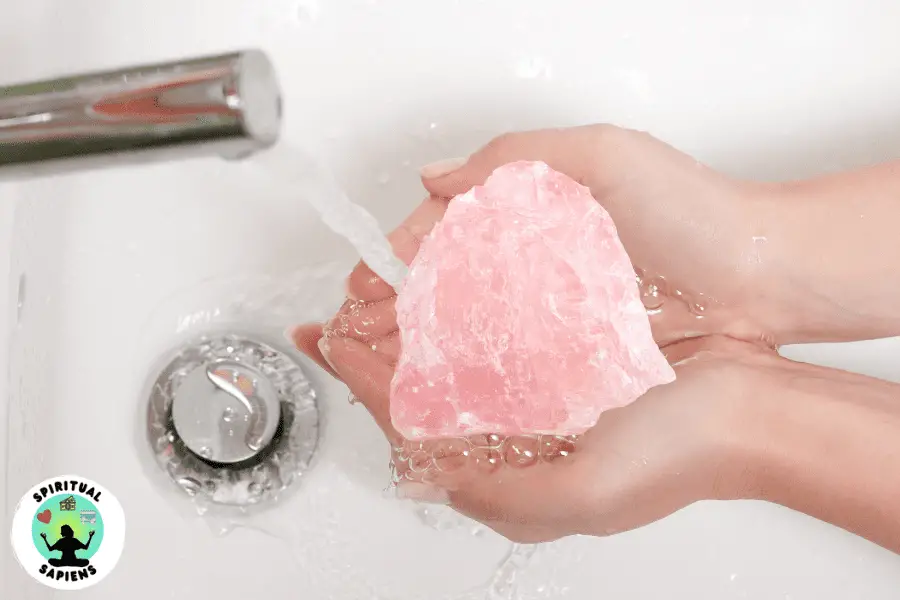 rose quartz crystals in tap water